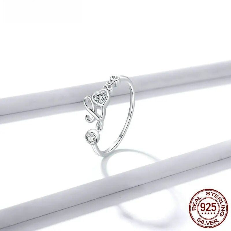 Bague cœur ouverte femme en argent 925, zircon brillant, réglable
