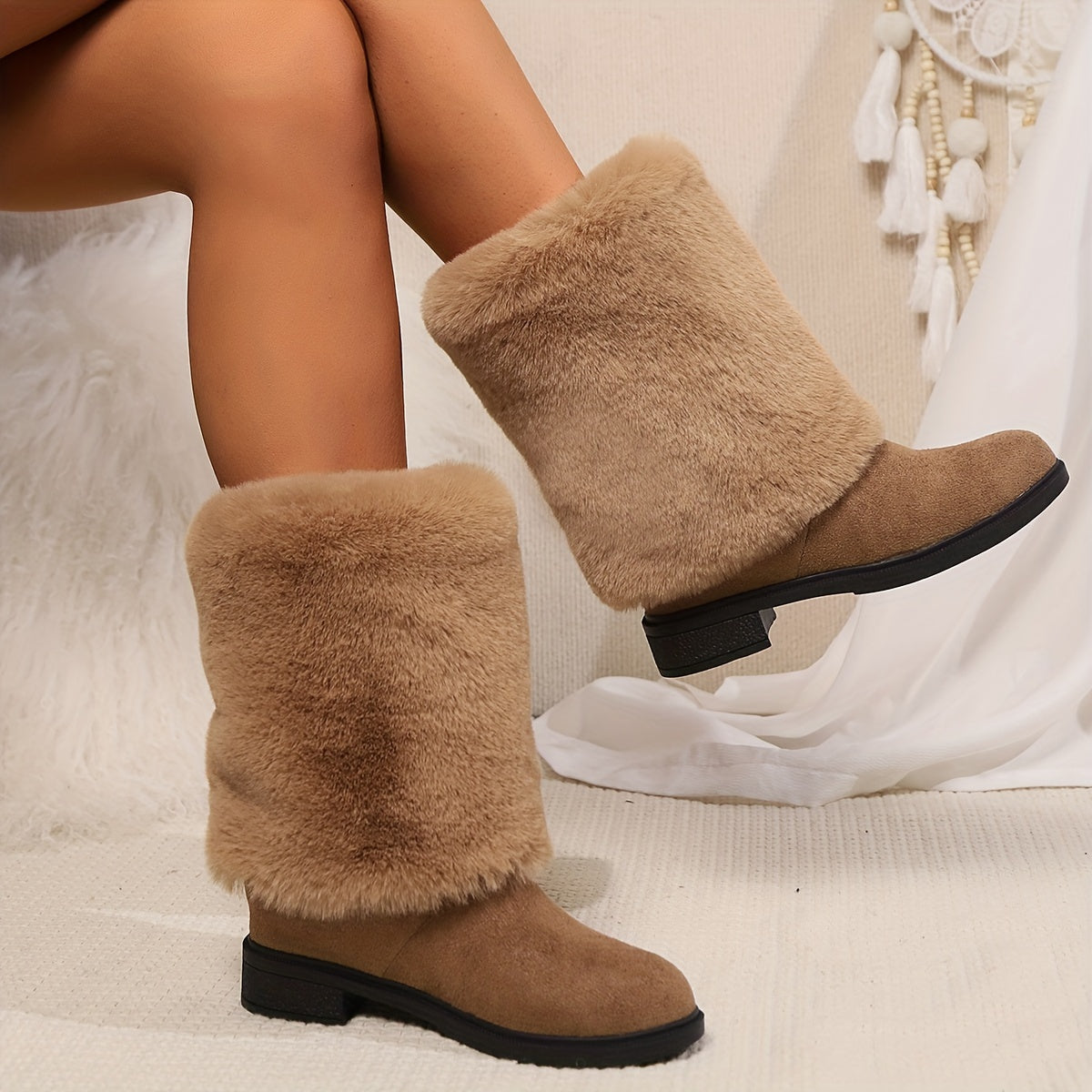 Bottes femme hiver mi-mollet – Chaudes, confortables & fluffy
