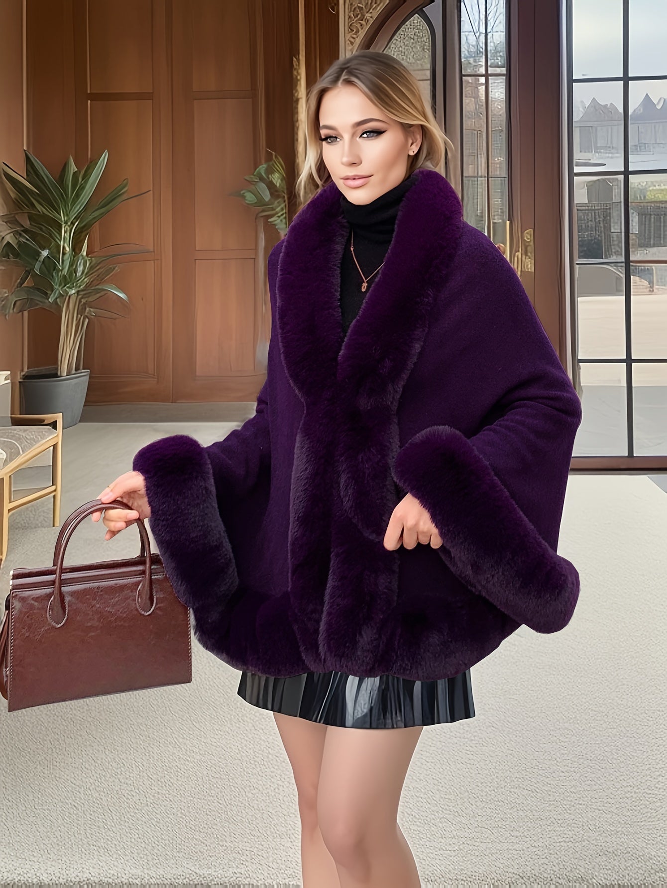 Cape élégante femme – Fausse fourrure chic & sans manches