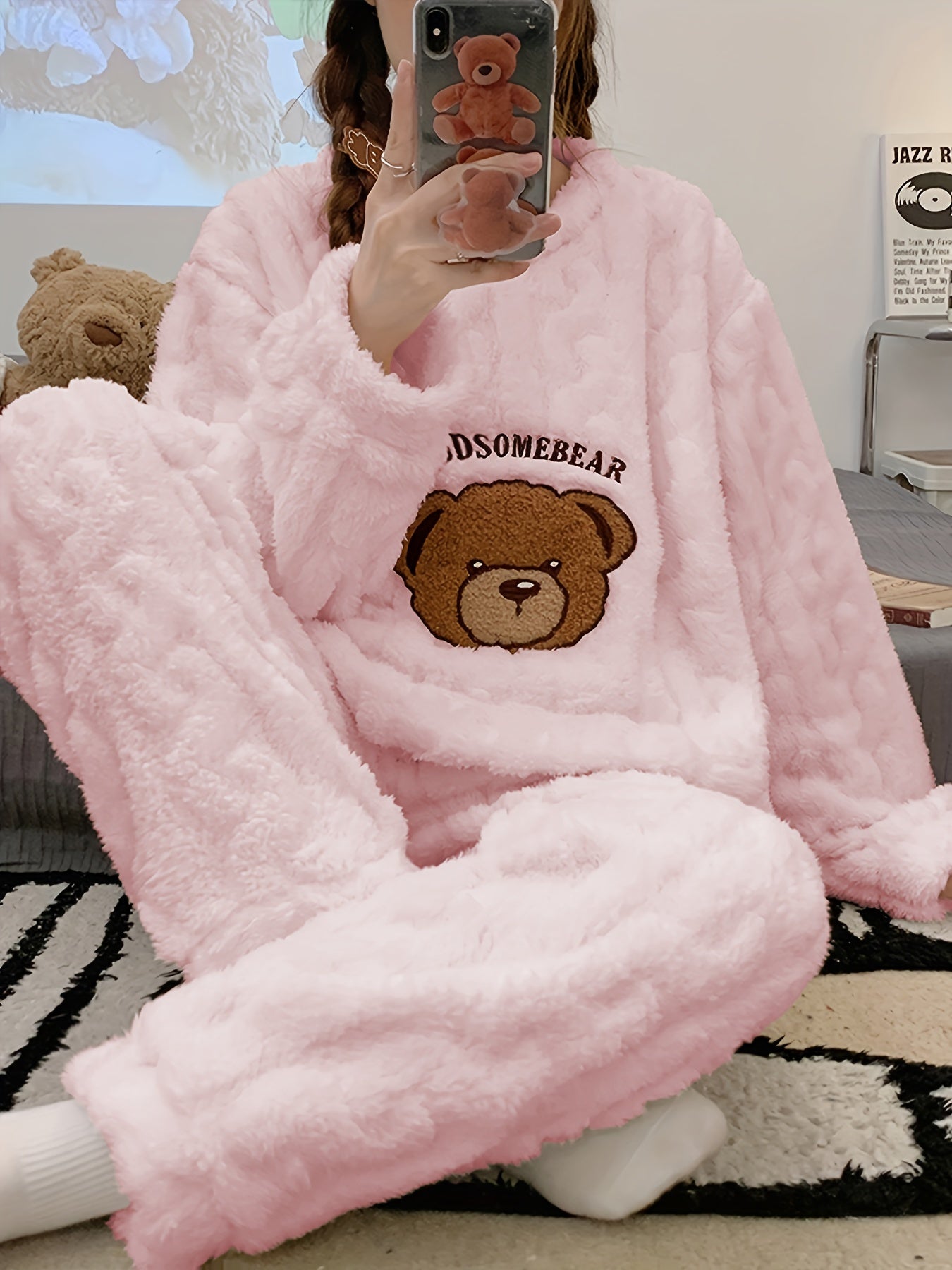 Pyjama hiver femme chaud – Ensemble peluche douillet ours 🐻