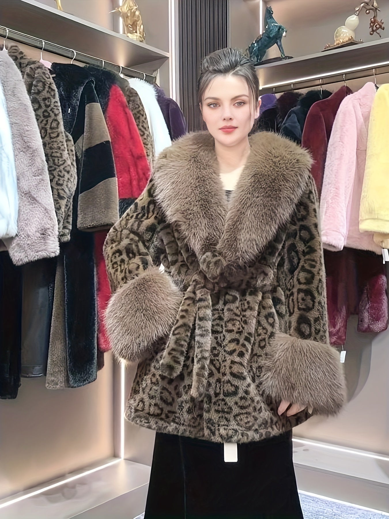 Manteau femme hiver élégant – Ceinture & fausse fourrure chic