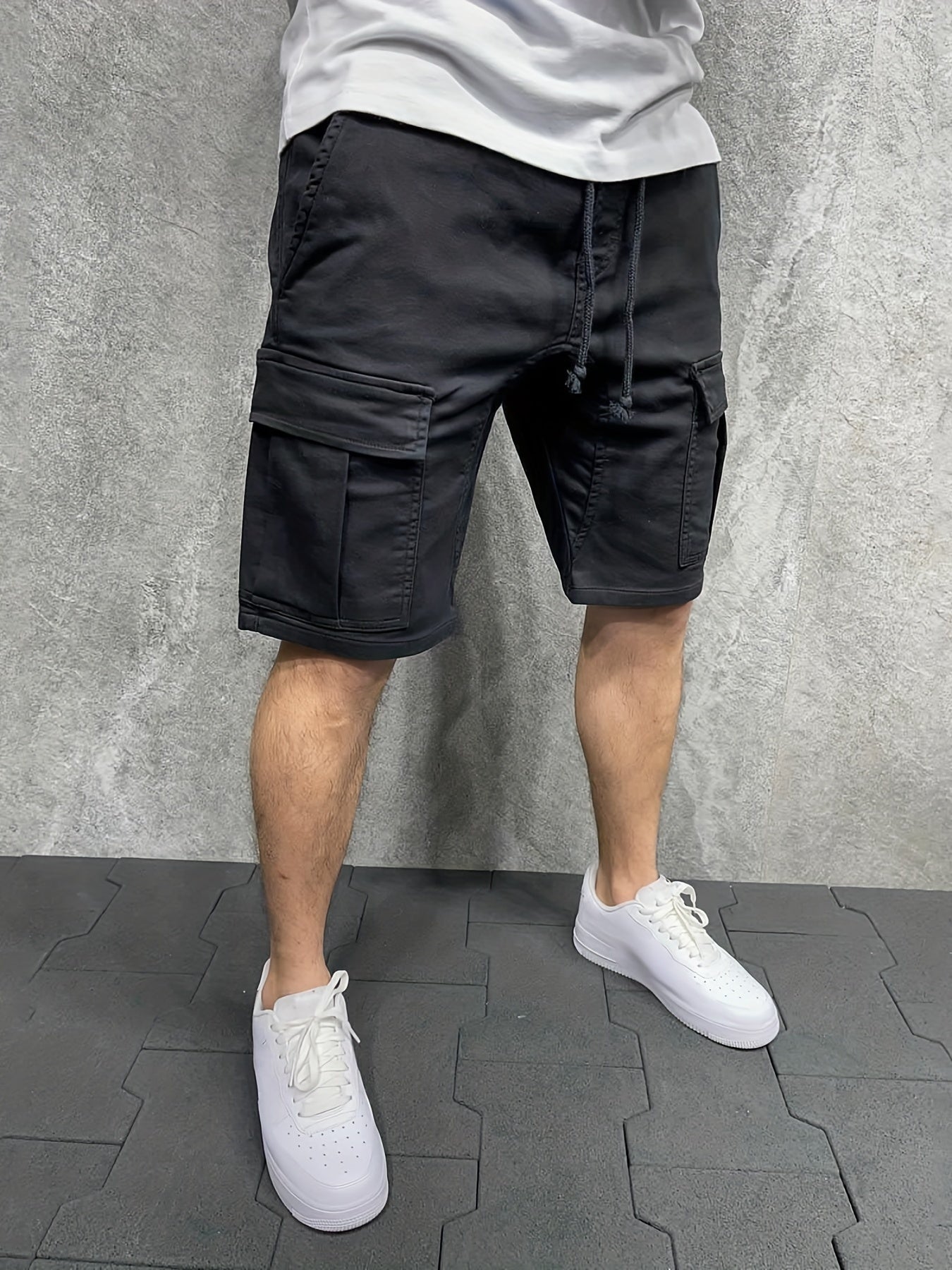 Pantacourt Cargo Homme – Ample, Cordon, Poches à Rabat, Été