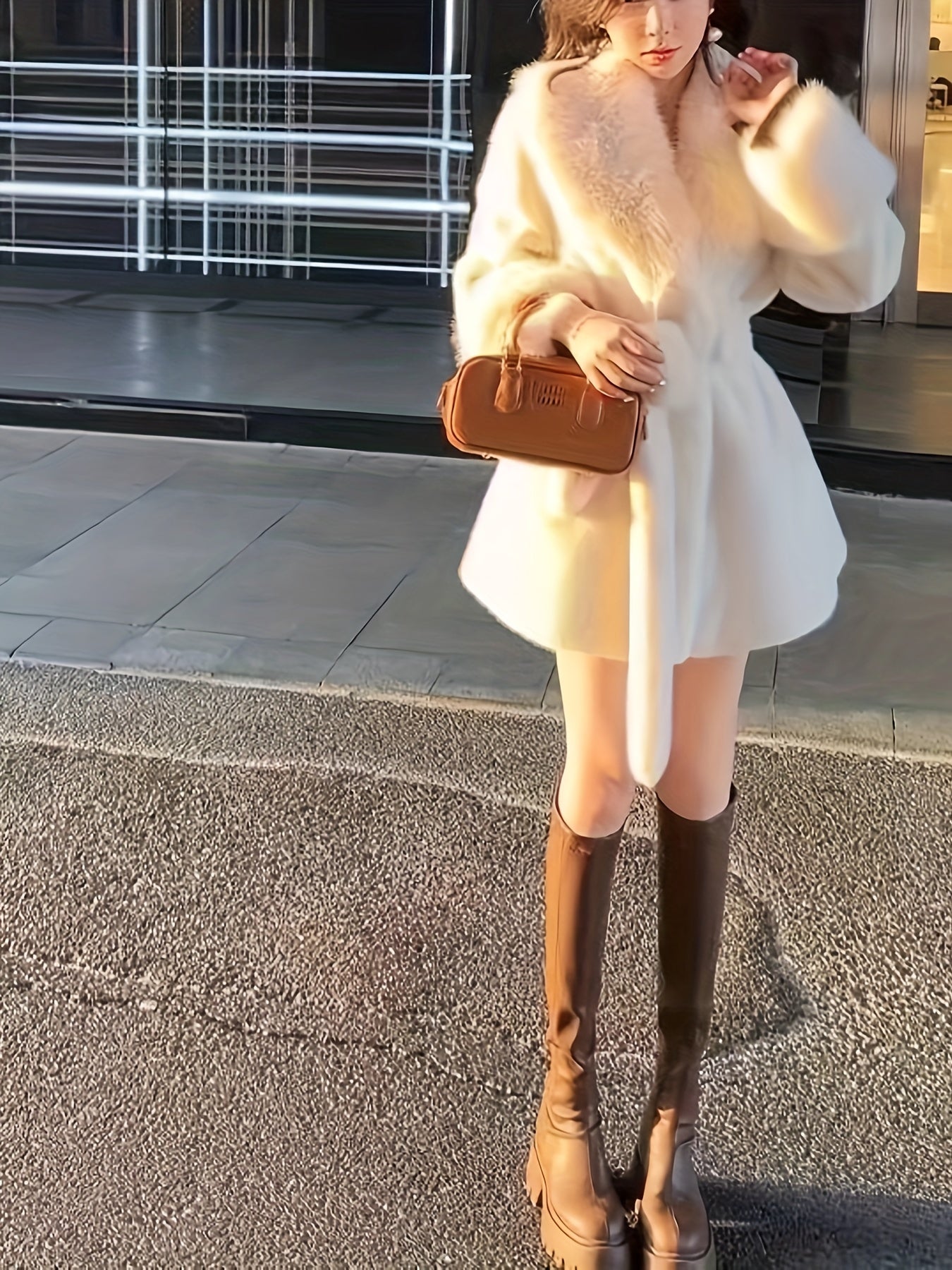 Manteau femme hiver élégant – Ceinture & fausse fourrure chic