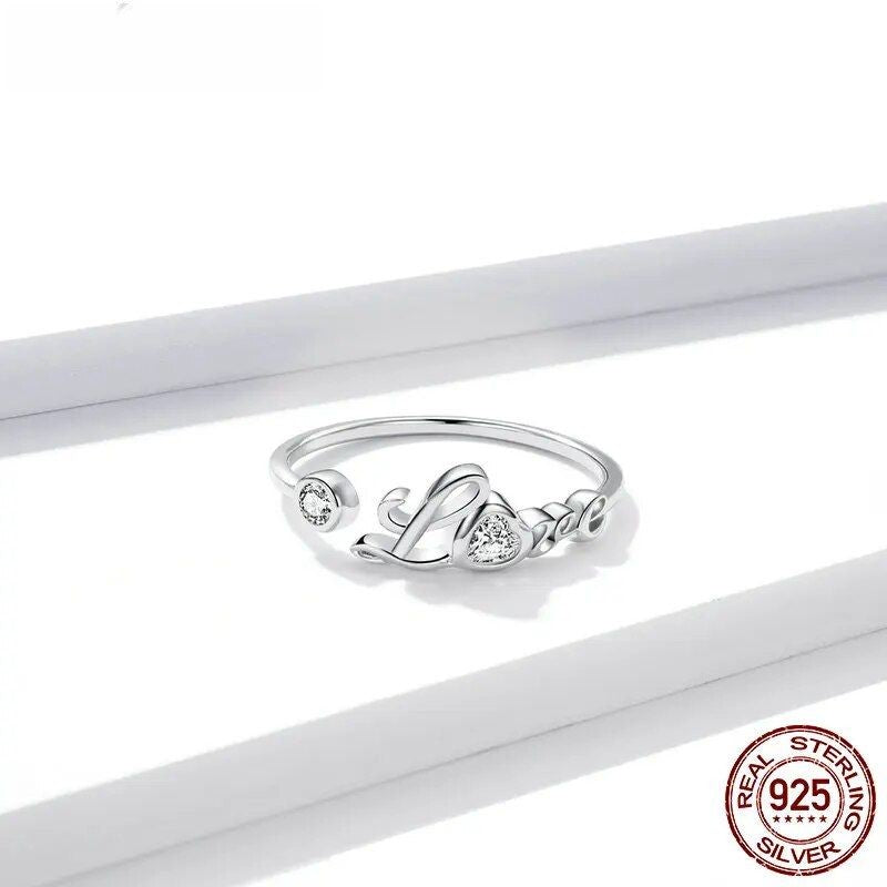 Bague cœur ouverte femme en argent 925, zircon brillant, réglable