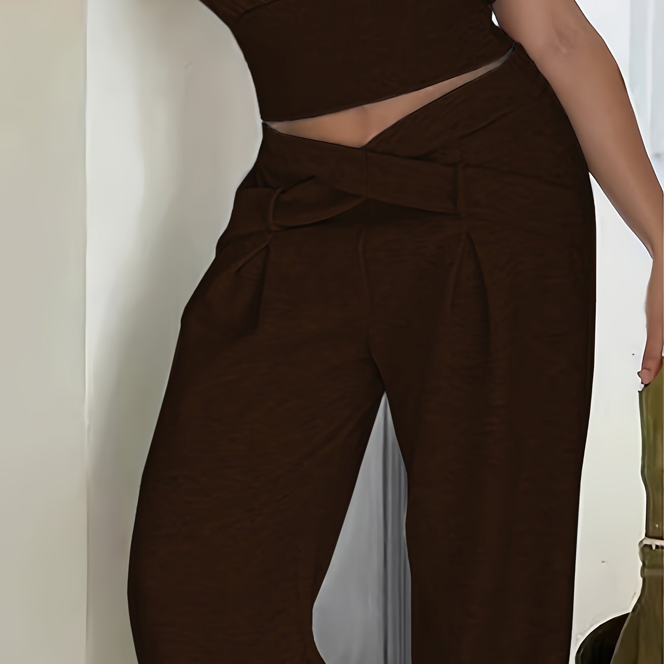 Pantalon Femme Hiver Large – Taille Croisée, Tissu Peluche Doux