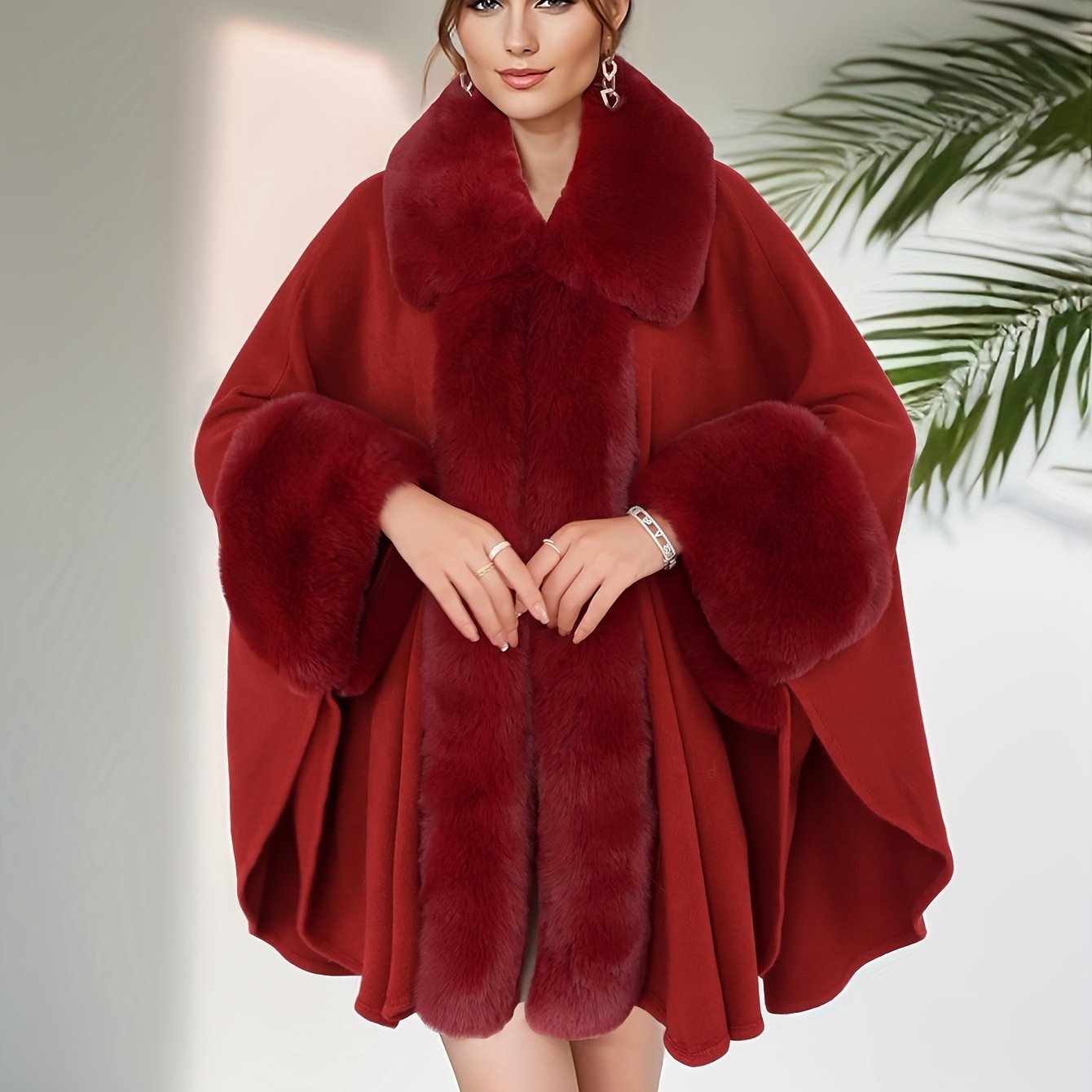 Manteau grande taille femme – Ouvert avec col fausse fourrure