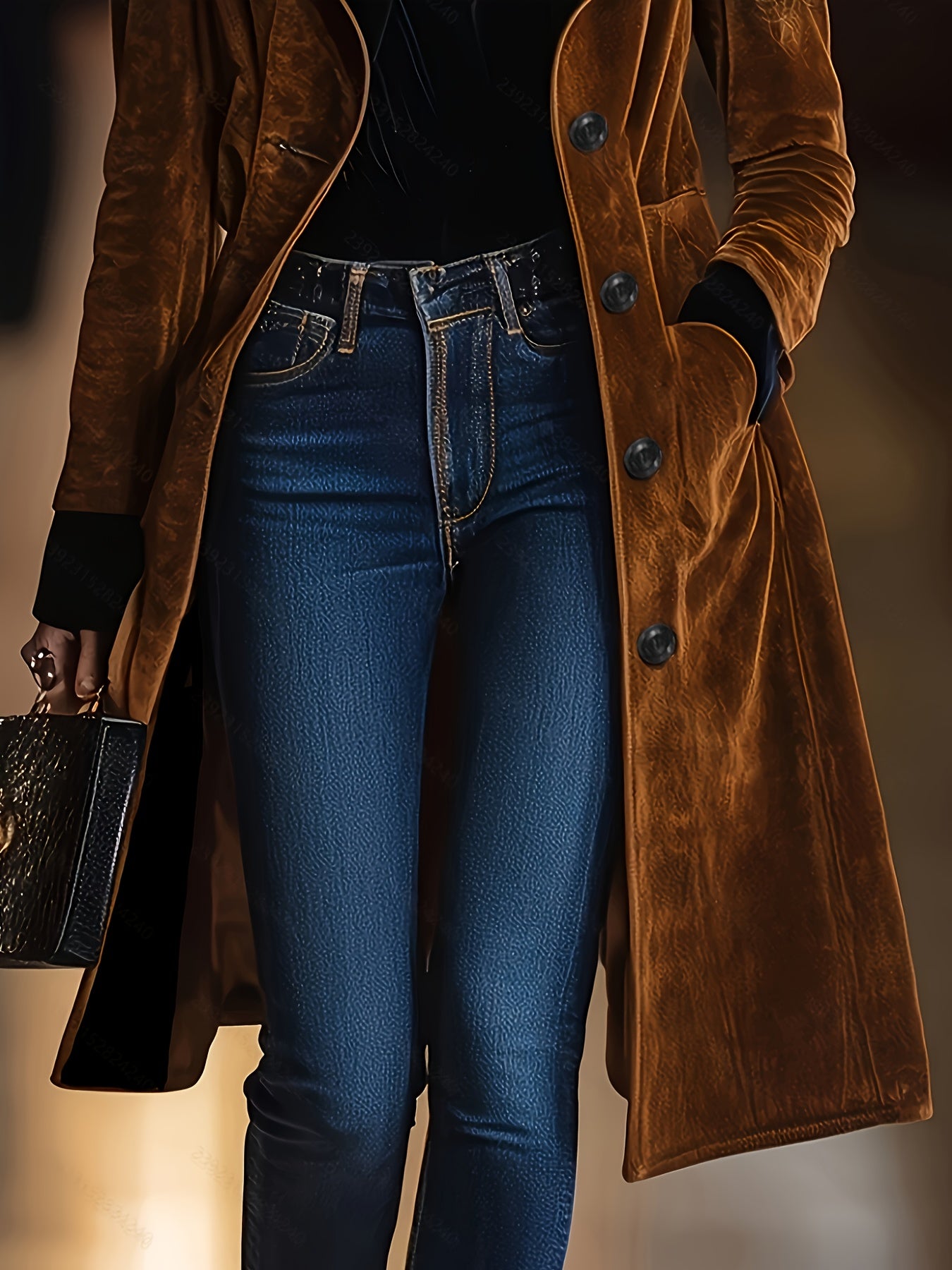 👉 Veste femme automne hiver rétro caramel à revers boutonnée