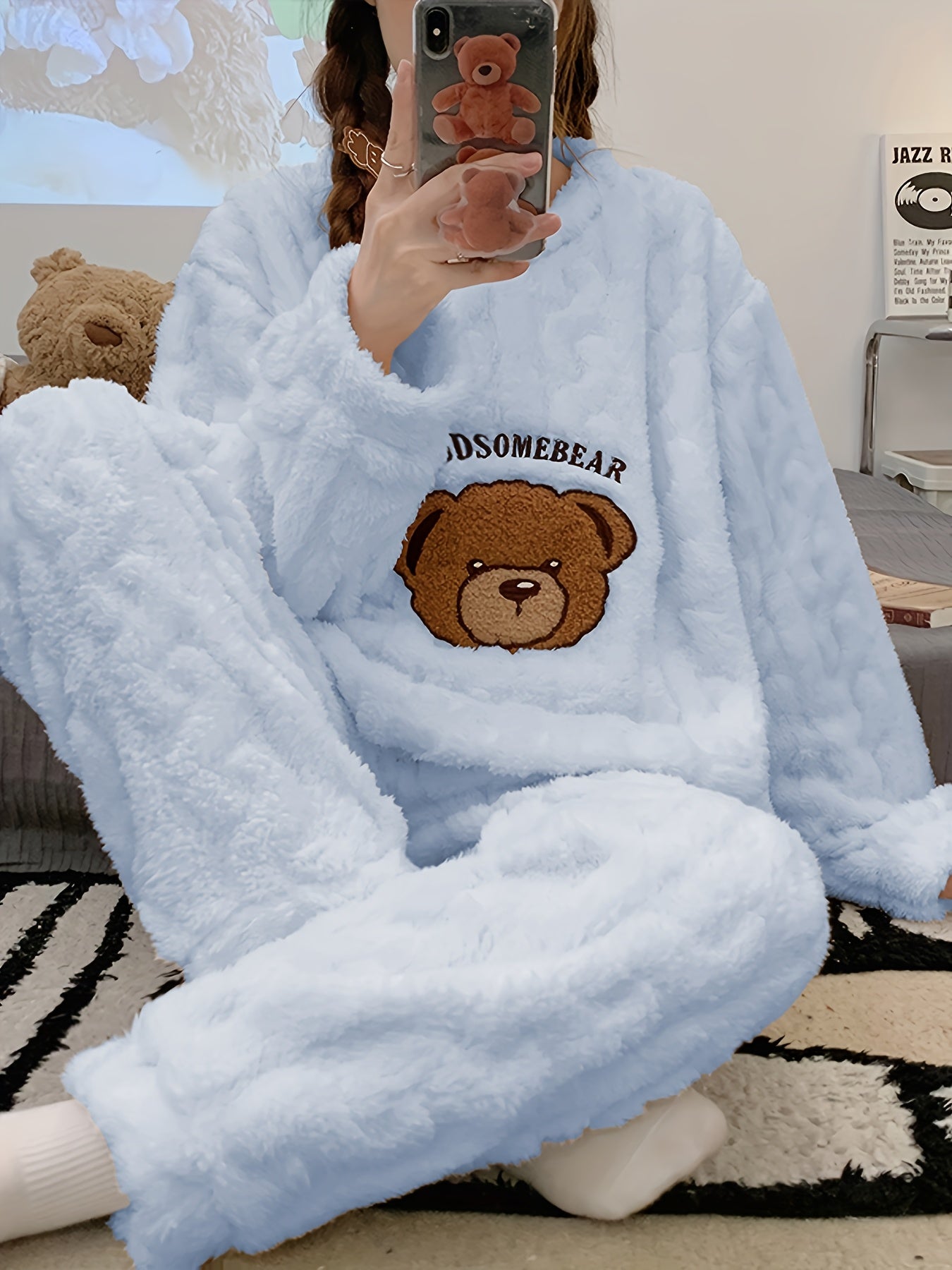 Pyjama hiver femme chaud – Ensemble peluche douillet ours 🐻