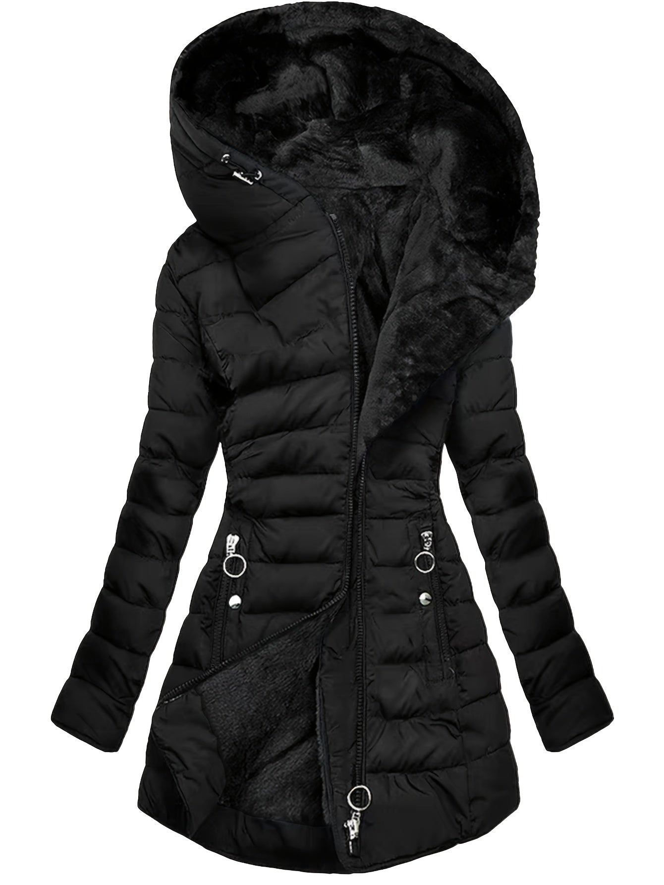 Veste chaude femme élégante – capuche & fermeture éclair slim fit