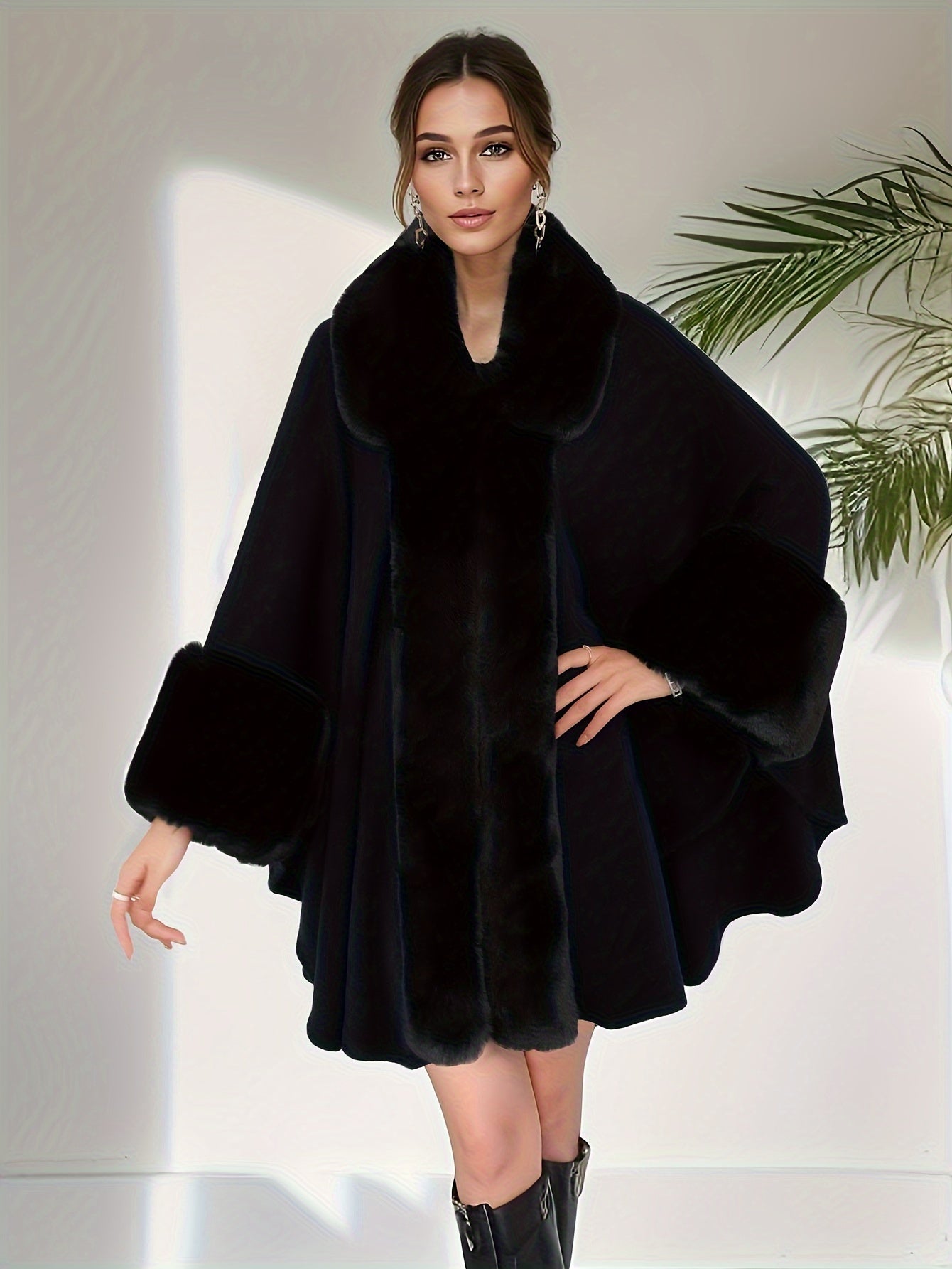 Manteau grande taille femme – Ouvert avec col fausse fourrure