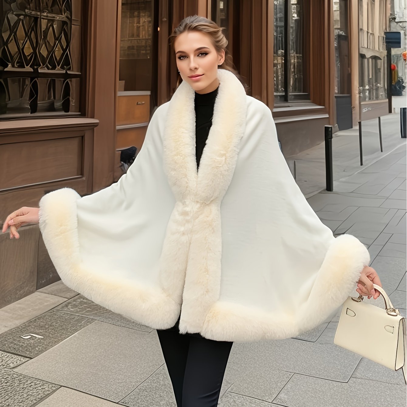 Cape élégante femme – Fausse fourrure chic & sans manches