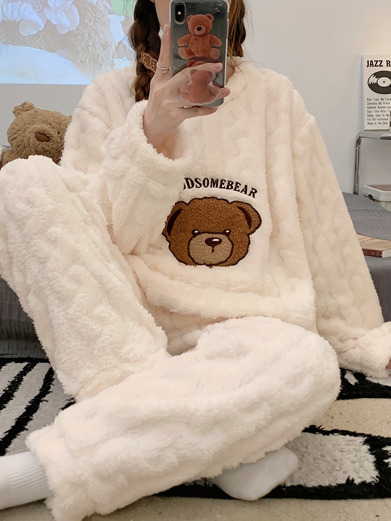 Pyjama hiver femme chaud – Ensemble peluche douillet ours 🐻