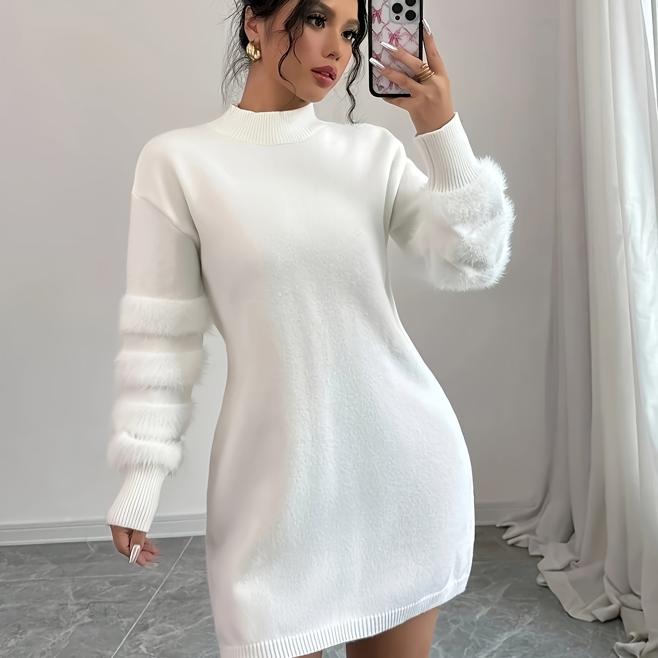 Robe pull élégante femme – Chic, douce & manches longues