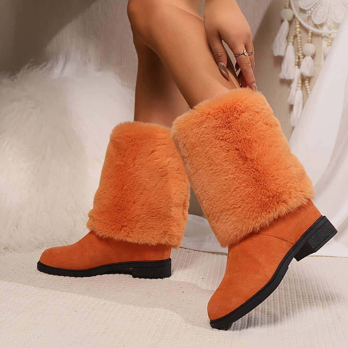 Bottes femme hiver mi-mollet – Chaudes, confortables & fluffy