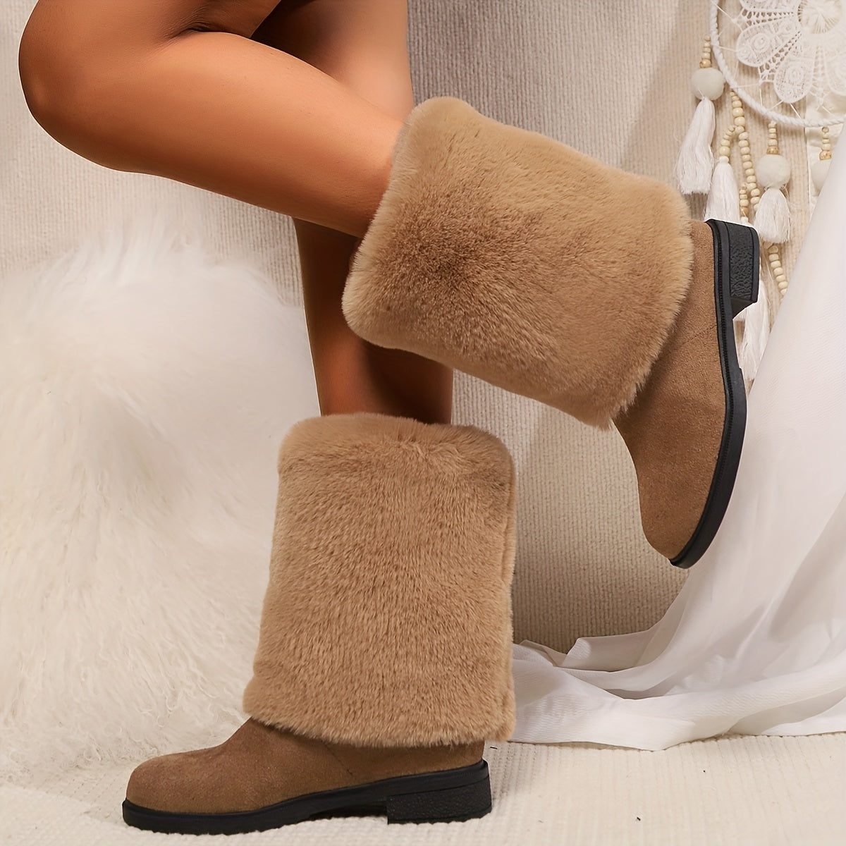 Bottes femme hiver mi-mollet – Chaudes, confortables & fluffy