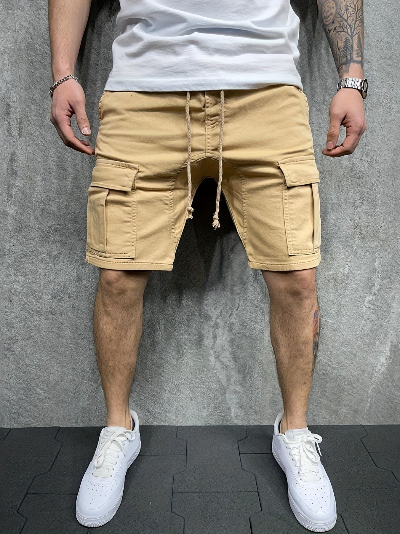 Pantacourt Cargo Homme – Ample, Cordon, Poches à Rabat, Été