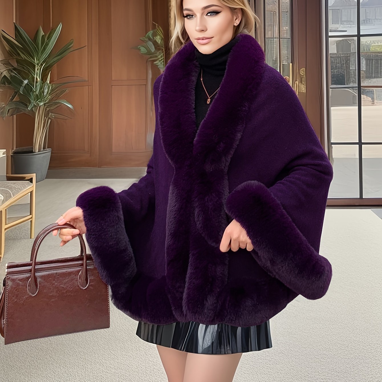 Cape élégante femme – Fausse fourrure chic & sans manches