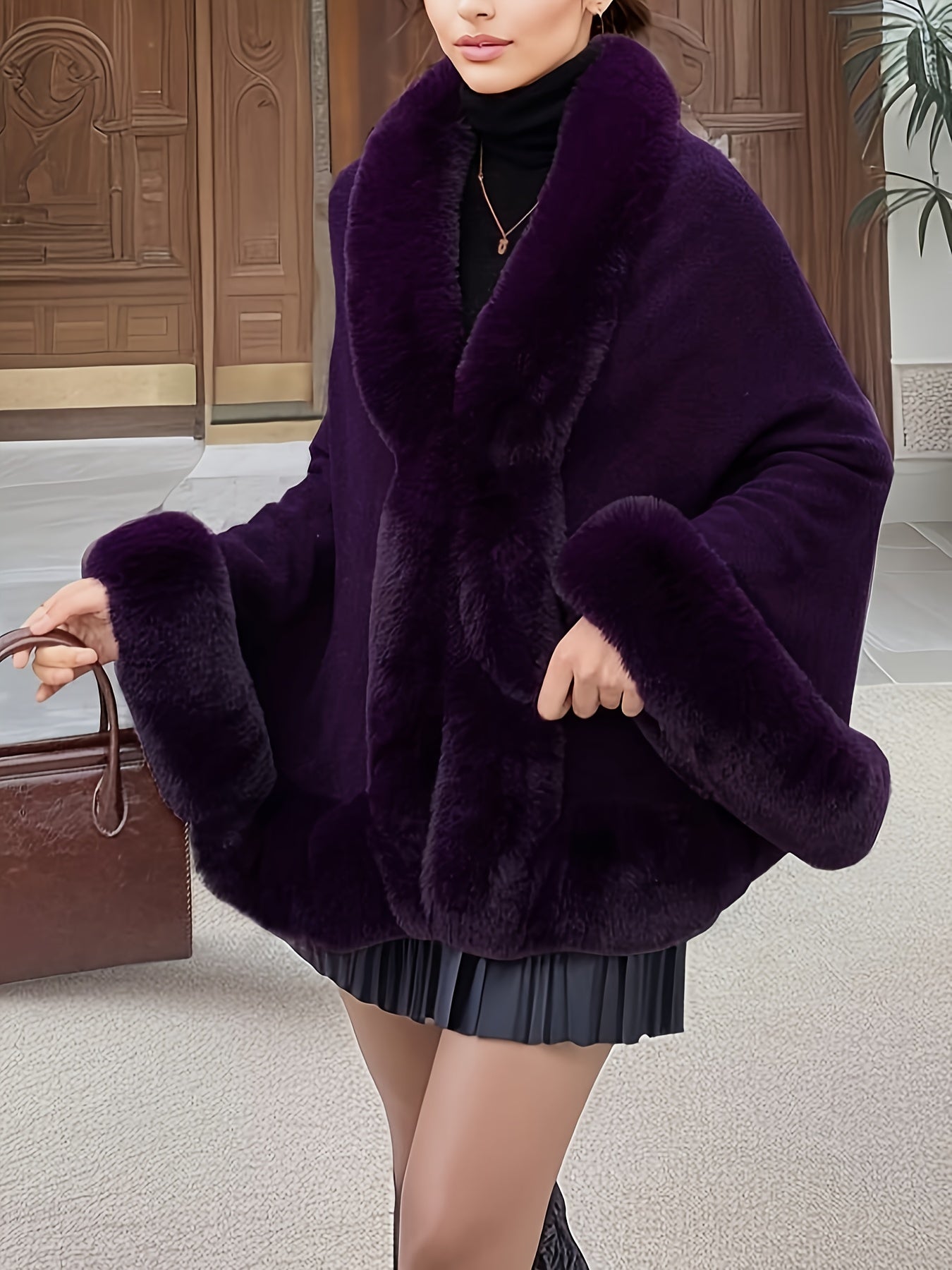 Manteau cape grande taille femme – Fausse fourrure chic hiver