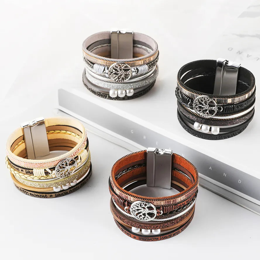 Bracelet cuir breloque perle aimant arbre de vie – femme & homme