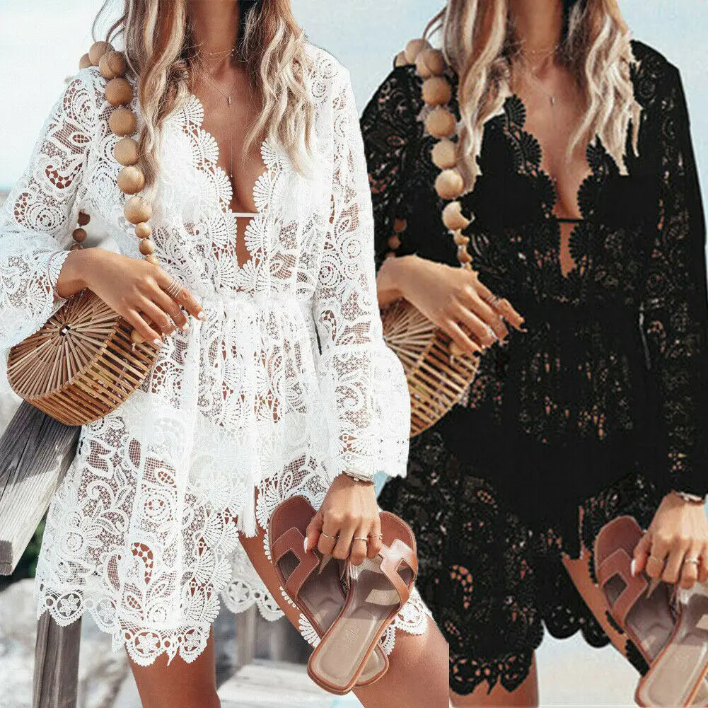 Robe de Plage Femme Sexy – Dentelle Col V Style Bohème Chic