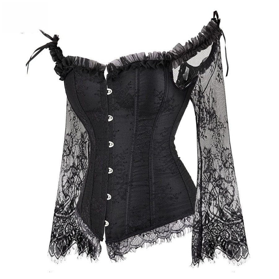 Bustier en dentelle florale à manches longues, style burlesque