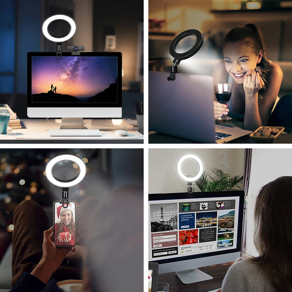 Anneau LED 6.3" avec clip USB pour stream, Zoom, YouTube