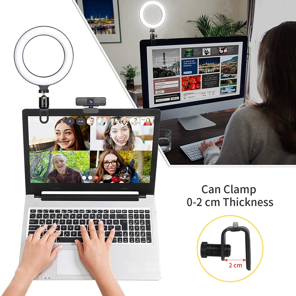 Anneau LED 6.3" avec clip USB pour stream, Zoom, YouTube