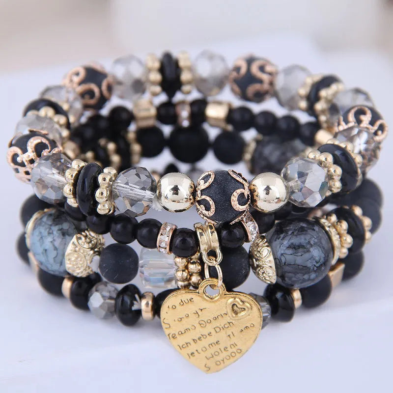 Bracelet bohème coréen perles multicolores cœur – femme & fille