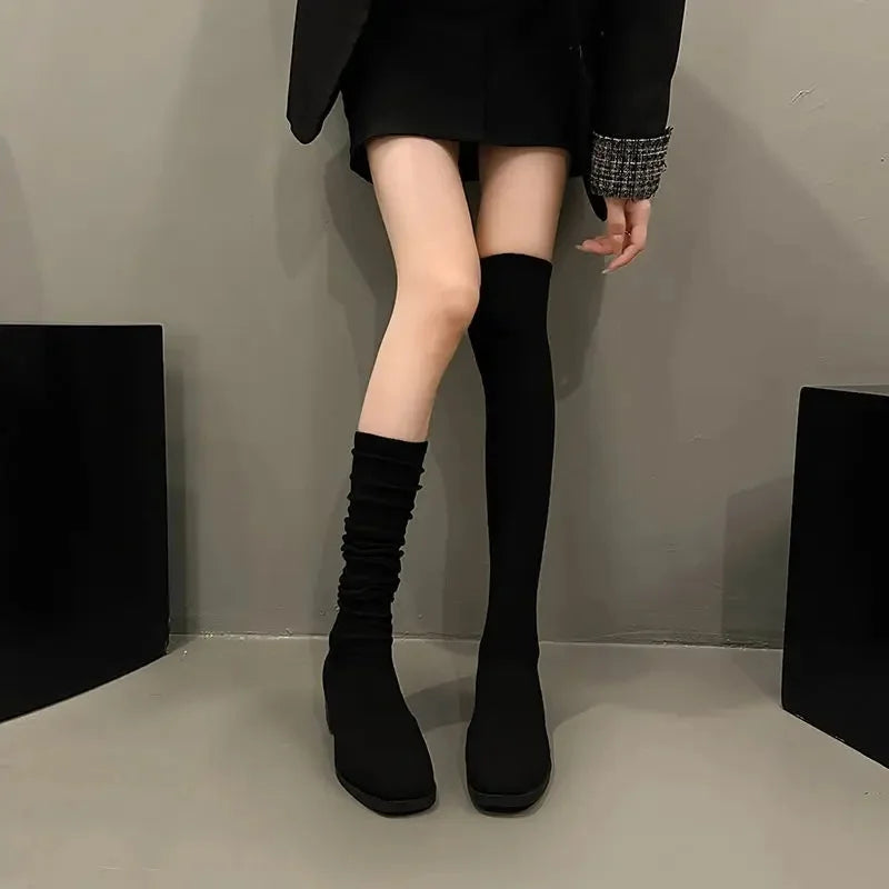 Bottes Hautes Femme Tricotées 👢 Élastiques &Élégantes