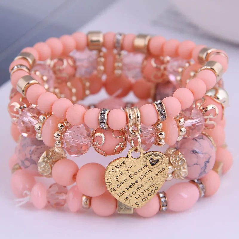 Bracelet bohème coréen perles multicolores cœur – femme & fille