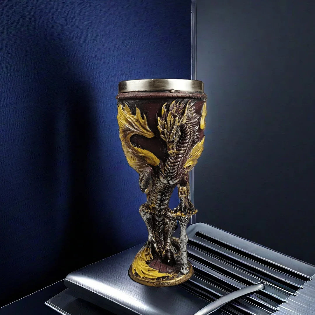 Calice Dragon 🐉 – Coupe médiévale inox & résine 3D décorative