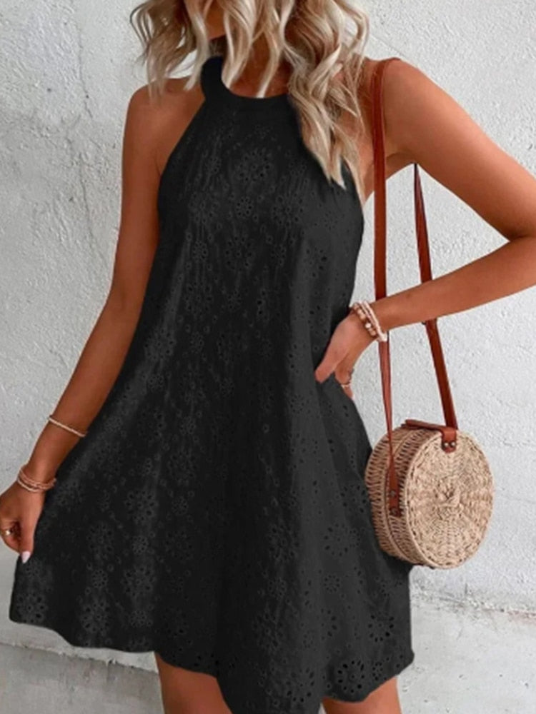 Robe Dentelle Femme Col V – Mini, Brodée, Élégante & Vintage Été