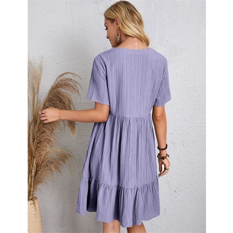 Mini Robe Femme Été – Col V, Volants, Style Vintage Décontracté