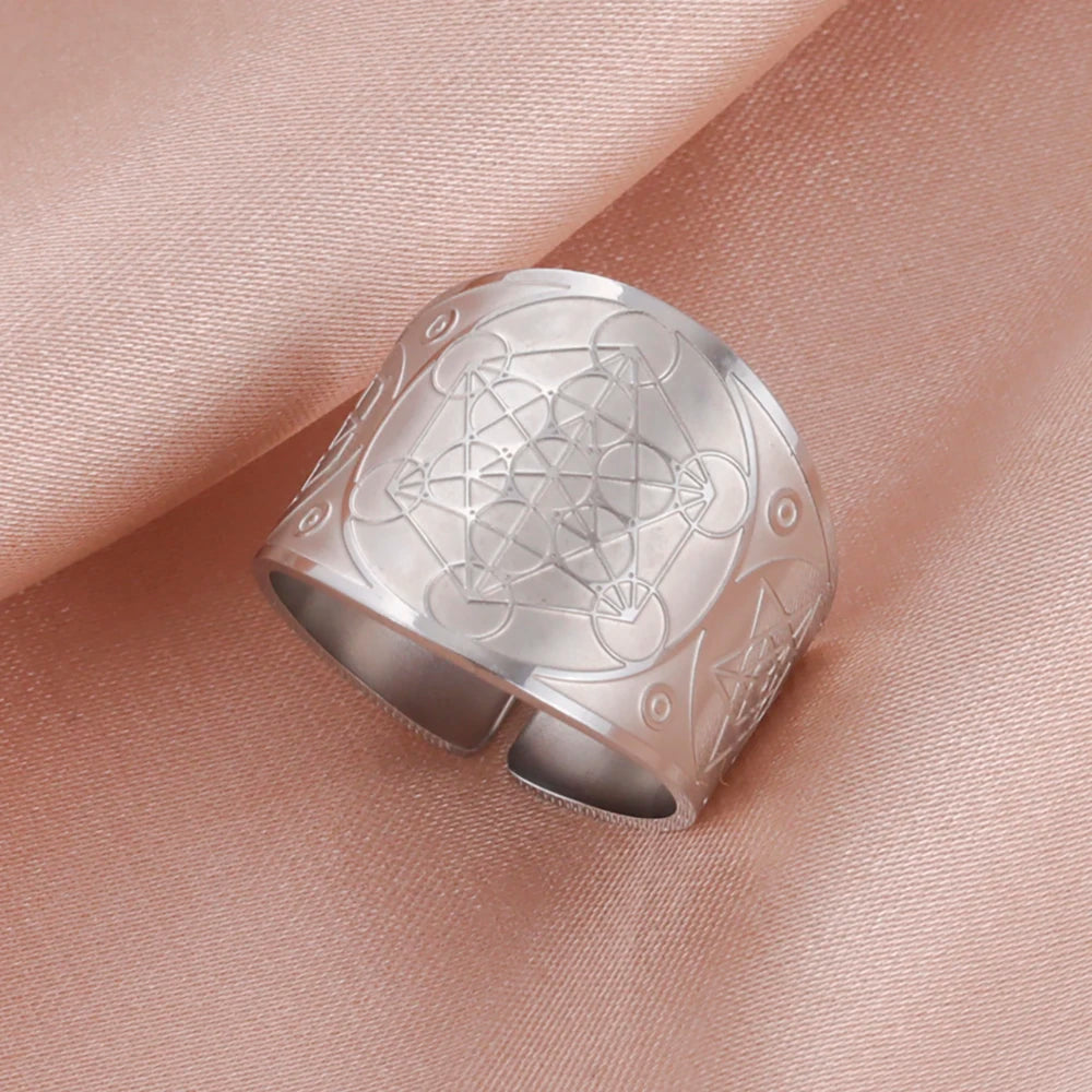 Bague Zelda acier inox, sceau Archange Metatron, bijou ésotérique