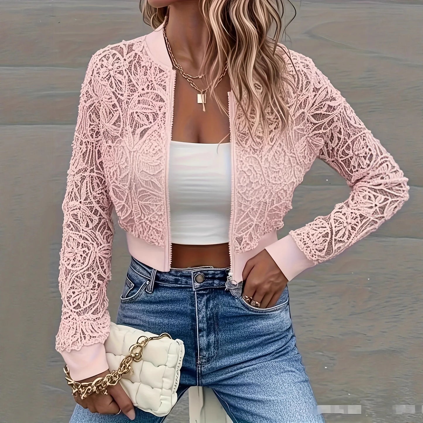 ๐ Veste femme courte en dentelle blanche โ printemps/automne chic