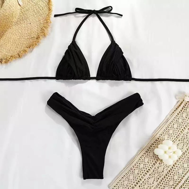 Bikini Brésilien Femme – Triangle Plissé 2 Pièces