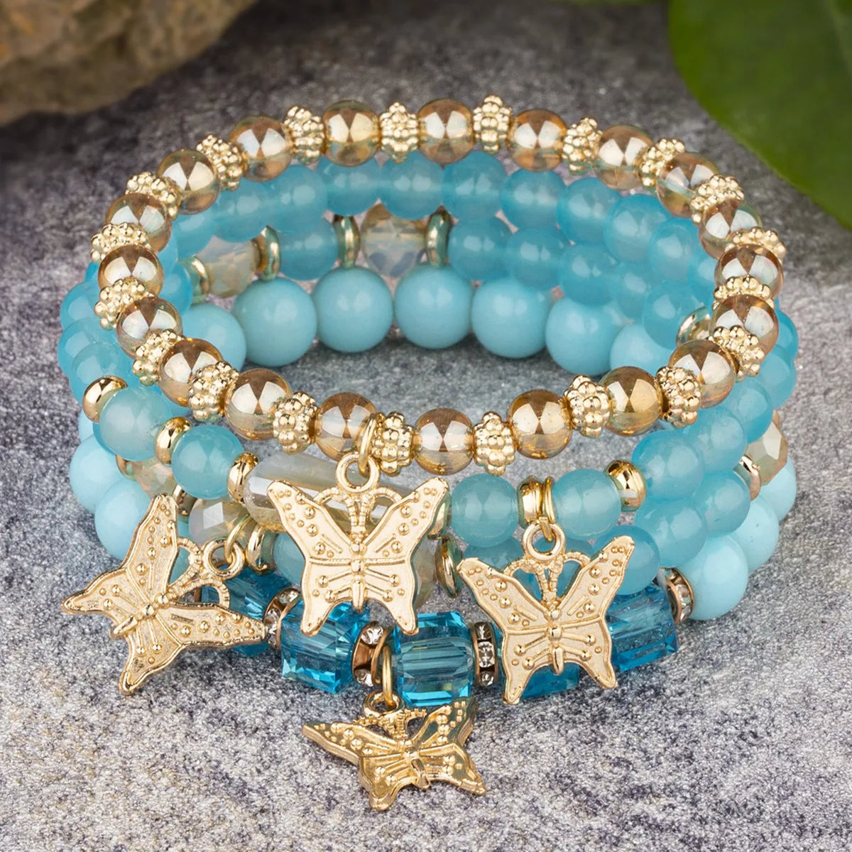 Bracelet Boho femme en cristal doré avec breloques papillon