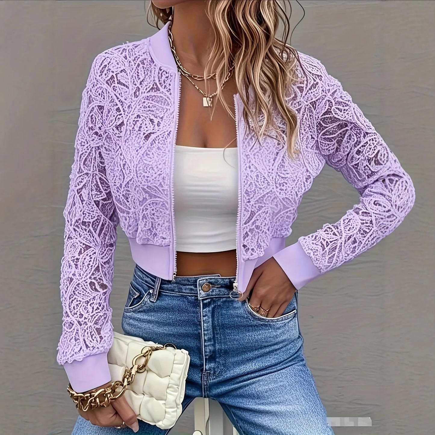 ๐ Veste femme courte en dentelle blanche โ printemps/automne chic