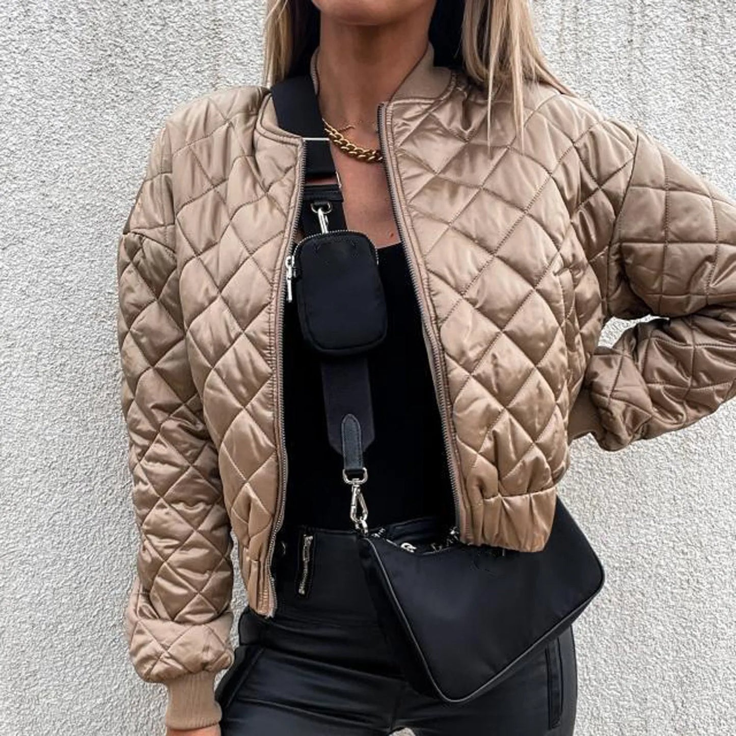 Veste courte femme automne – Bomber zippé à carreaux chaud & stylé