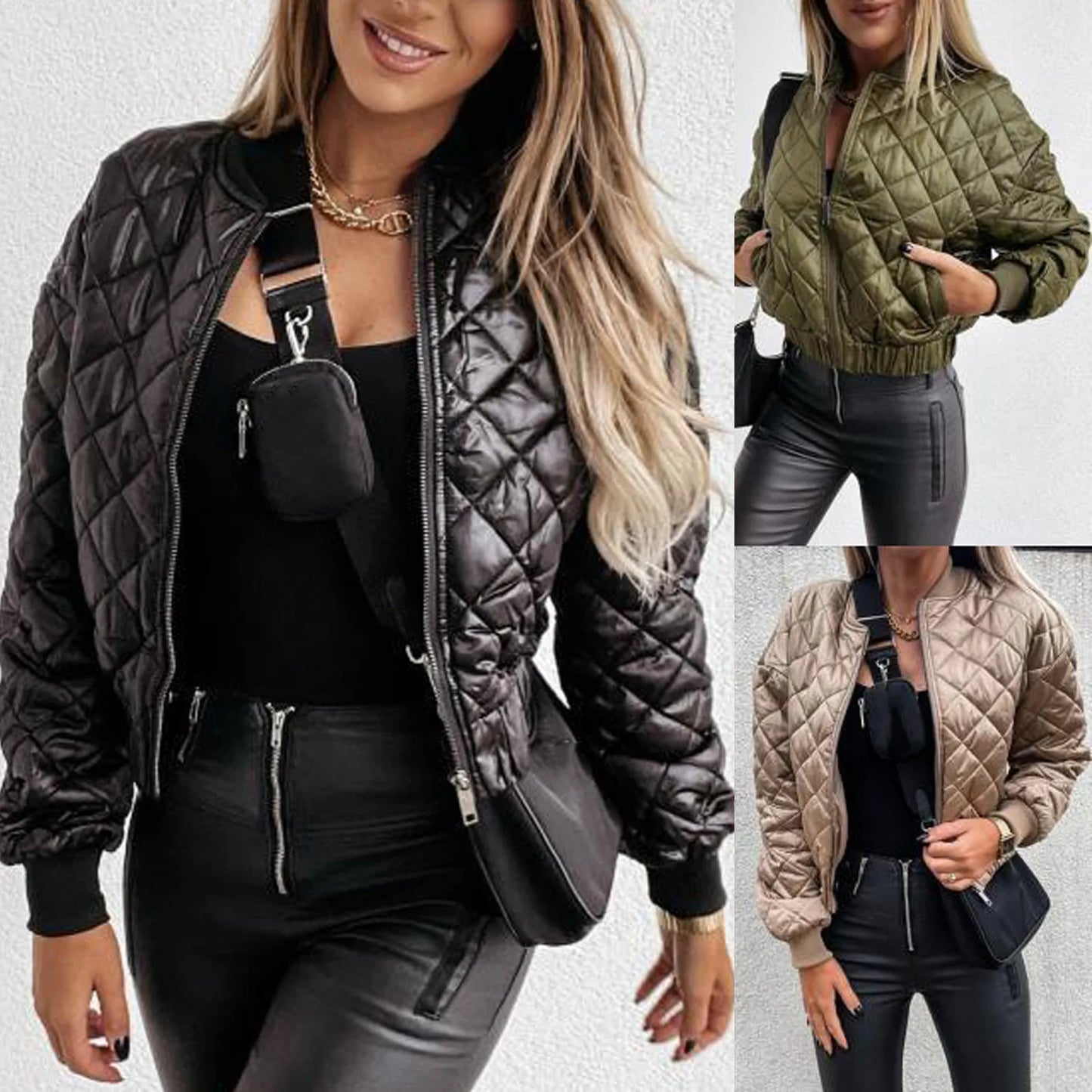 Veste courte femme automne – Bomber zippé à carreaux chaud & stylé