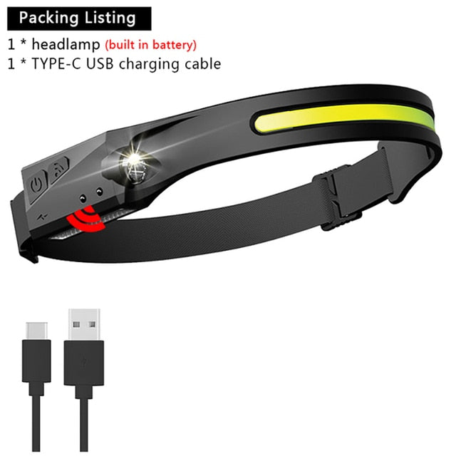 Lampe frontale LED COB rechargeable USB – 5 modes d’éclairage