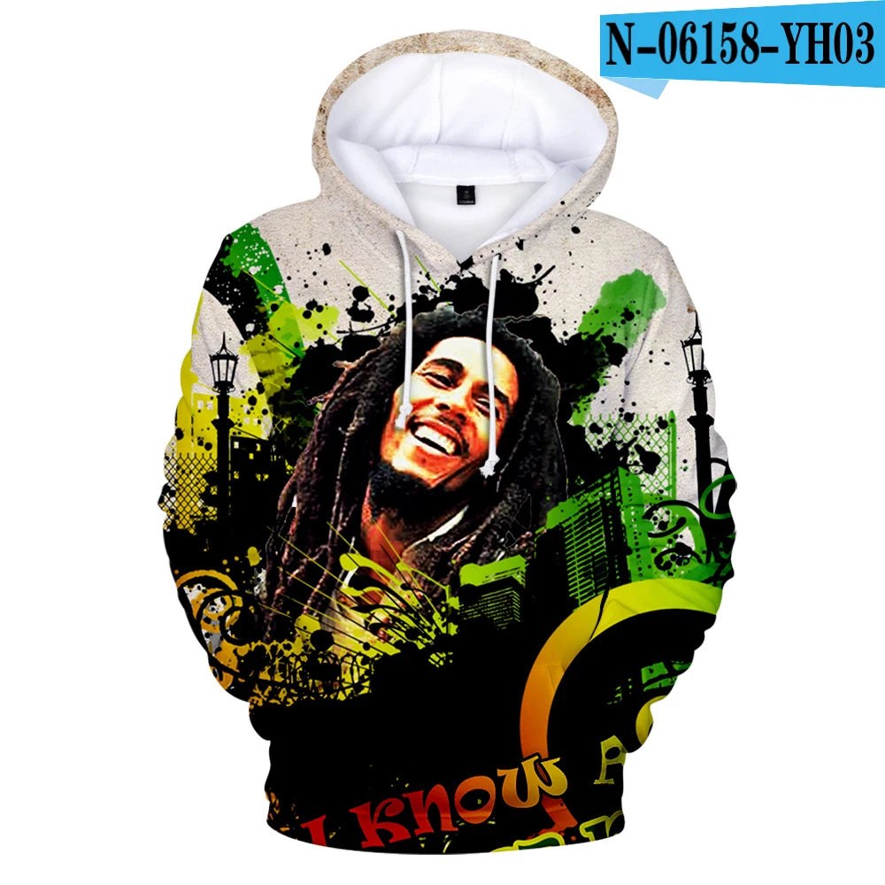 Sweat à capuche 3D Bob Marley, reggae rock, unisexe