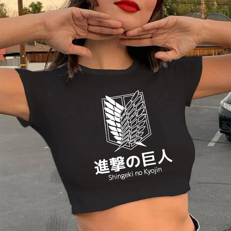 T-shirt court Attack on Titan femme, Harajuku, style manga