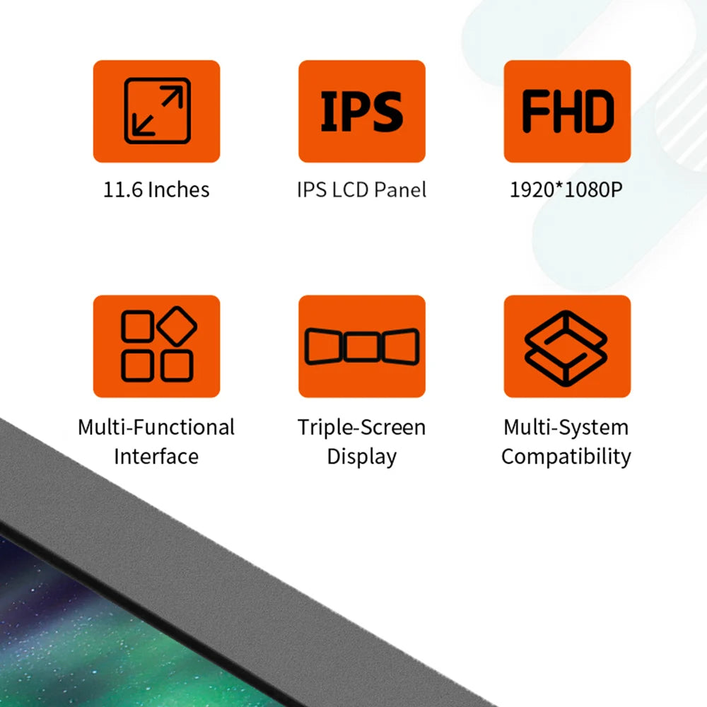 Moniteur portable double écran GTMEDIA, IPS 11,6", 1080p, 60Hz