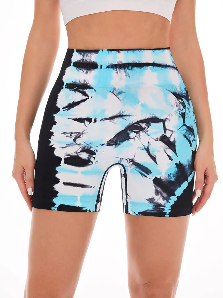 👉 Short de yoga femme tie-dye – taille haute, séchage rapide
