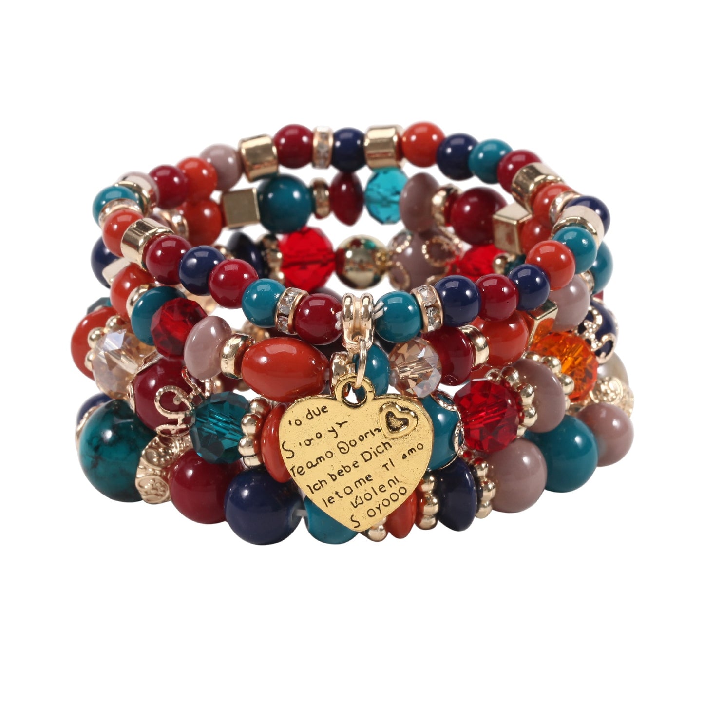 Bracelets Boho 4 pièces – Résine, Cristal & Perles Fantaisie