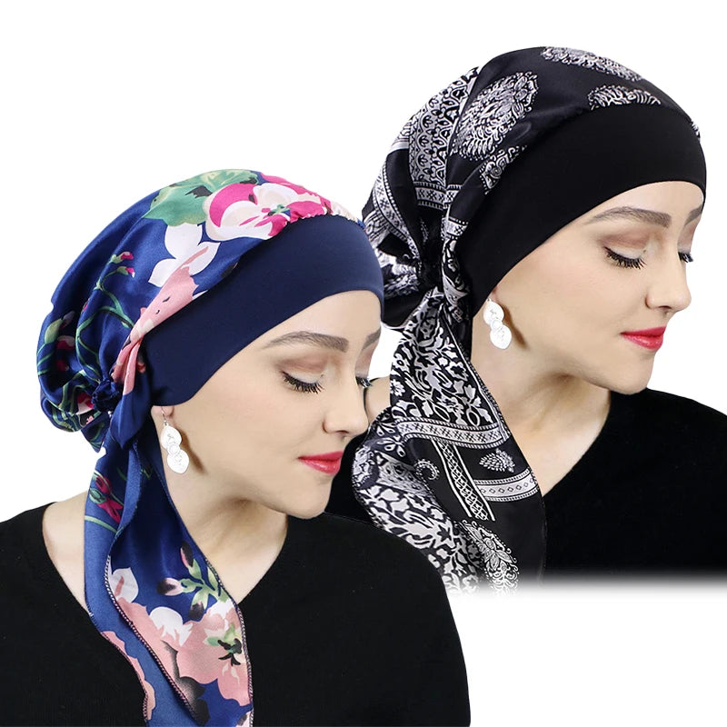 Foulard turban femme 🌸 – Pré-noué, élastique & imprimé chic