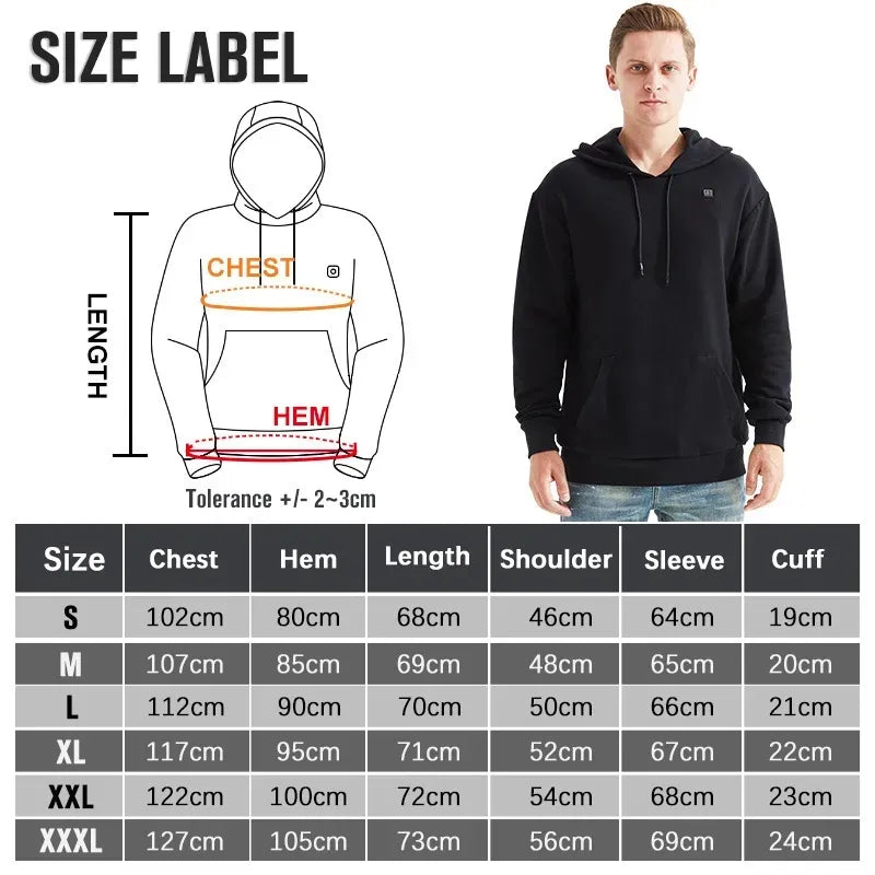 Sweat à capuche chauffant USB unisexe, style streetwear hiver froid