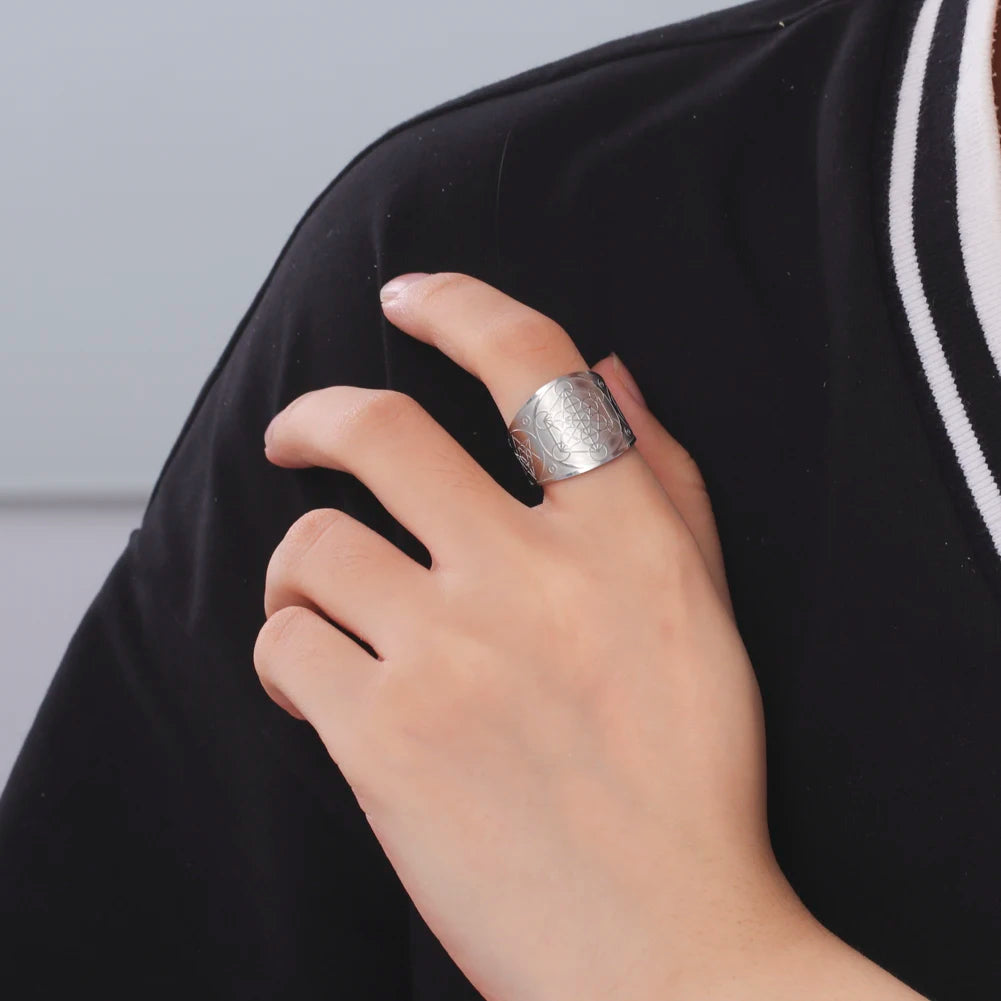 Bague Zelda acier inox, sceau Archange Metatron, bijou ésotérique