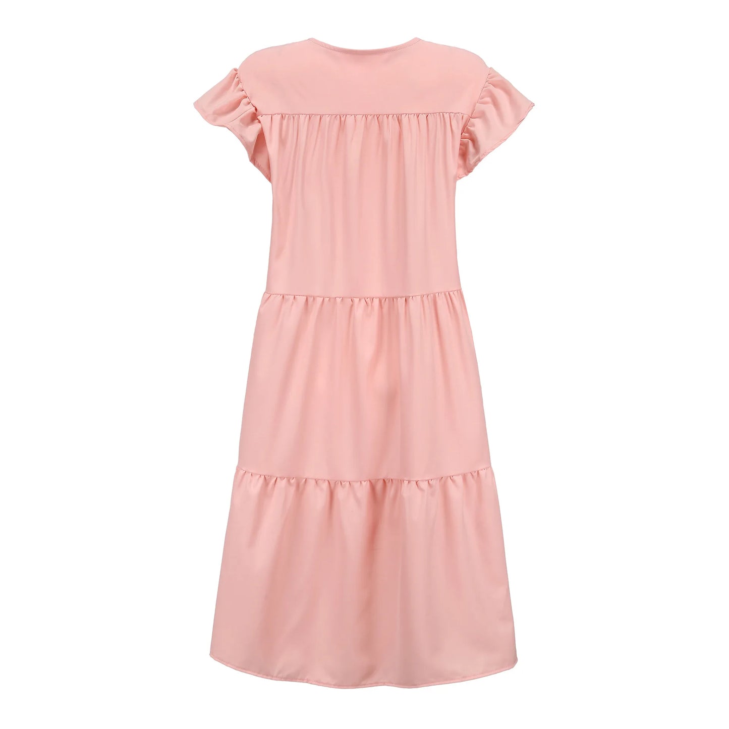 Robe Midi Femme Volants – Col Rond, Fluide et Romantique Été